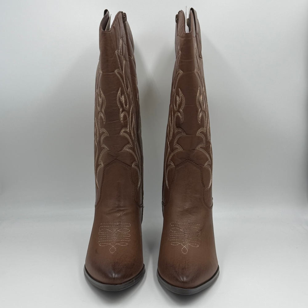 NEW Pop Barry Brown Distressed Western Cowboy Boots Womens 6.5 M Pointed Toe Zip - Picture 3 of 9
